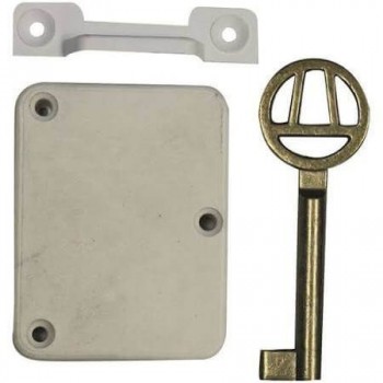 White Plastic Lock With Escutcheon & Keys