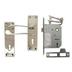 Sapphire Satin Handle & 2 Lever Sabs Lockset