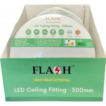 18w LED 300mm Ceiling Fitting, Daylight Flash, FLASH - Cashbuild