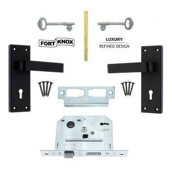 Fort Knox Magnifica Matt Black 6” Handles & 2-Lever Mortise Lock, FORT KNOX - Cashbuild