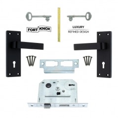 Fort Knox Magnifica Matt Black 6” Handles & 2-Lever Mortise Lock, FORT KNOX - Cashbuild