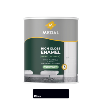 Medal High gloss Enamel 1L Black, MEDAL - Cashbuild