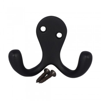 Double Robe Hooks Matt Black, TROJAN - Cashbuild