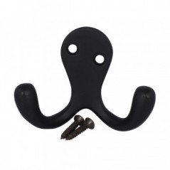 Double Robe Hooks Matt Black, TROJAN - Cashbuild