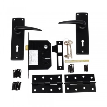 2L Cp Lockset Matt Black With Mb Steel Hinges, TROJAN - Cashbuild