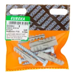 Coach Screw 8 X60mm + Wall Plug Quantity:5Ea, EUREKA - Cashbuild