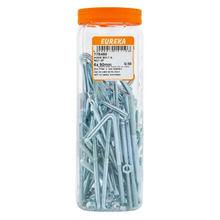 Eureka Hook Bolt & Nut Zink Plated 6X 90mm Quantity:50
